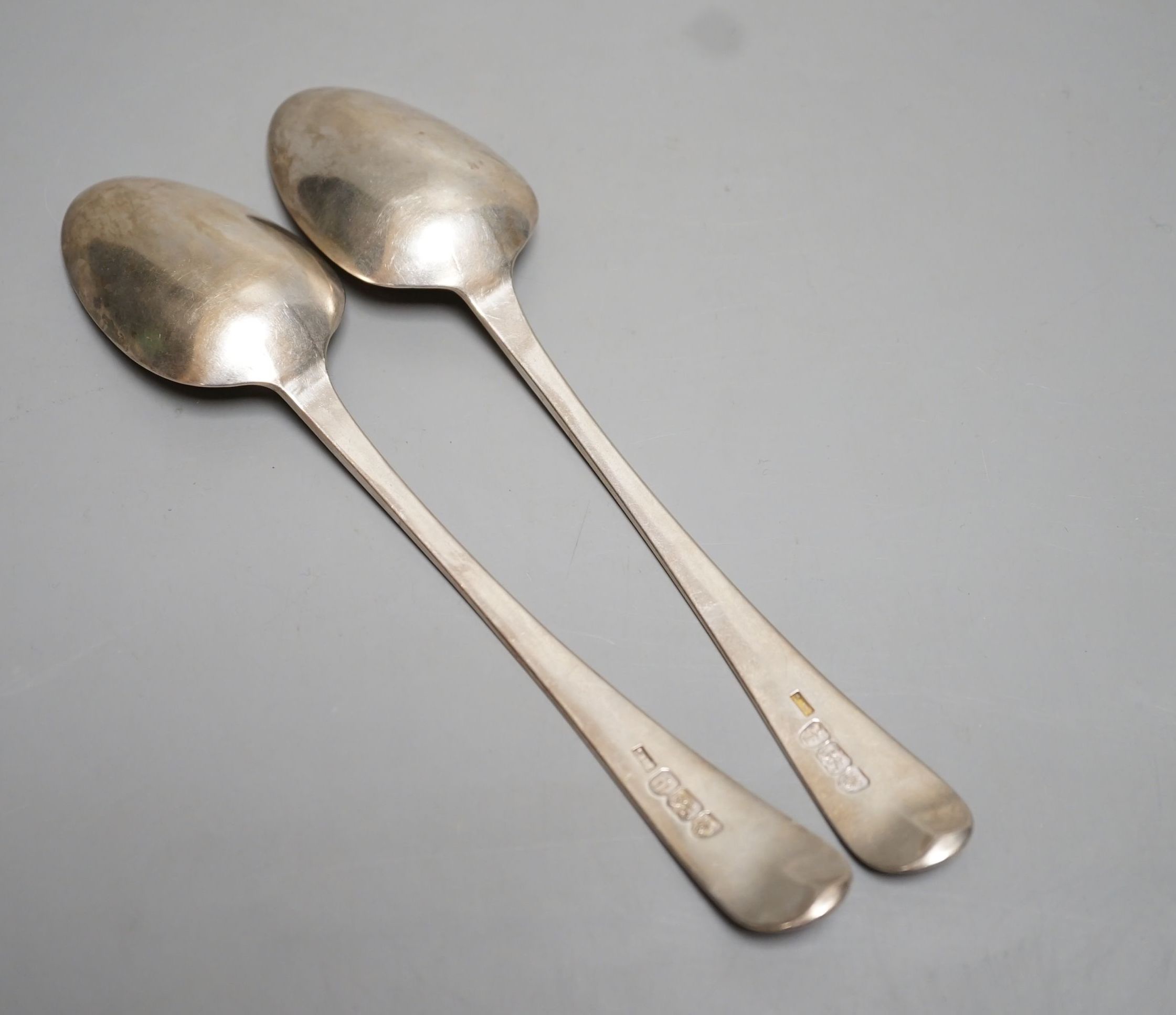 A pair of George III silver Old English spoons, with bright cut engraving, William Sumner, London, 1784